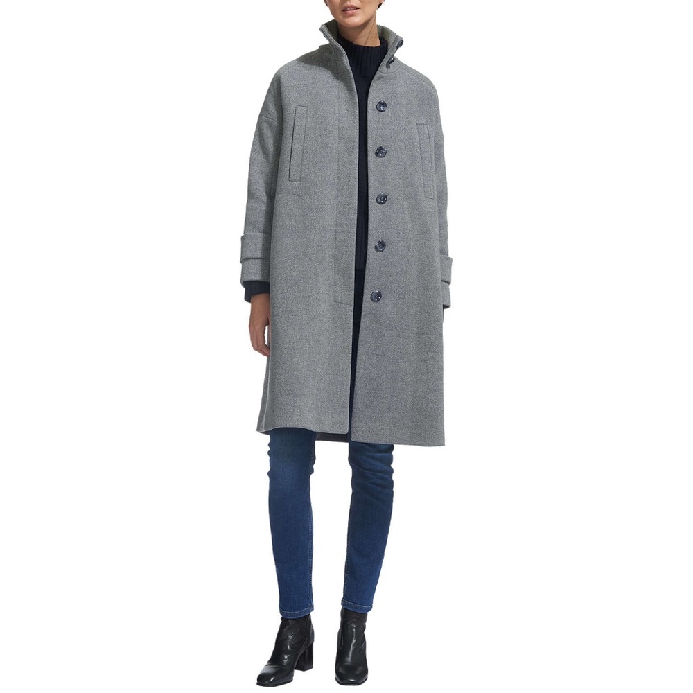 Whistles Grey Rib Funnel Neck Coat